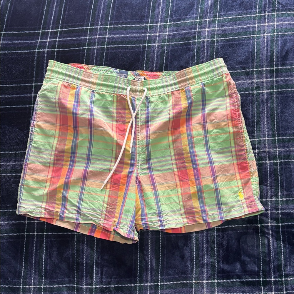 Men's Polo Ralph Lauren Multicolor Plaid Swim Shorts Size L